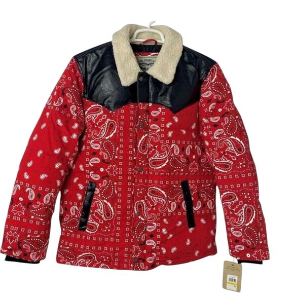 Levi’s Men’s Red Bandana Print Sherpa Collar Jacket Western Puffer Style M, NEW - Picture 3 of 5